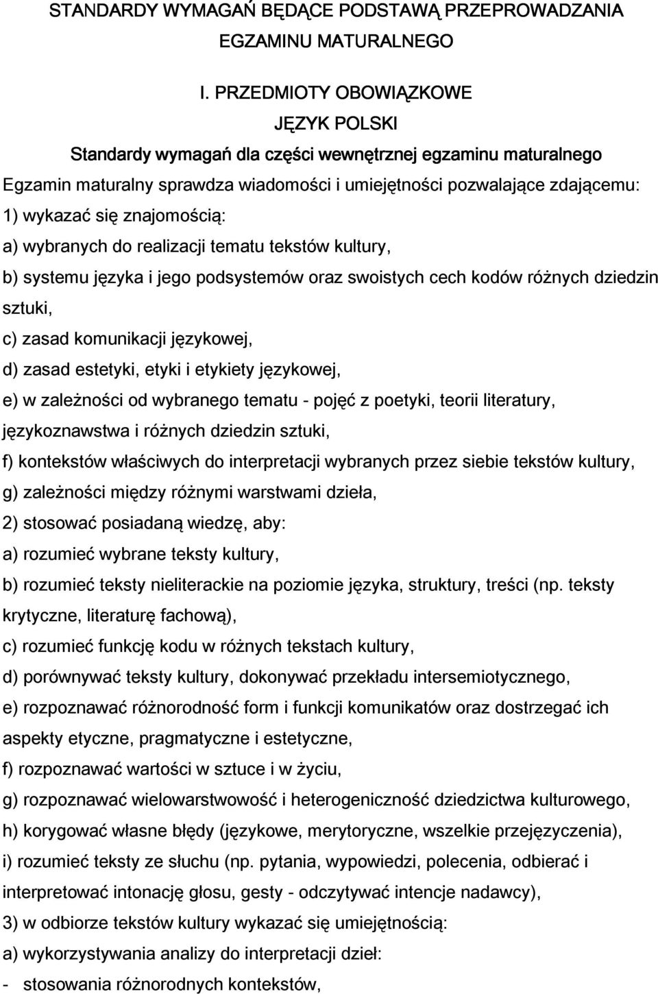 jego podsystemów oraz swoistych cech kodów różnych dziedzin sztuki, c) zasad komunikacji językowej, d) zasad estetyki, etyki i etykiety językowej, e) w zależności od wybranego tematu - pojęć z