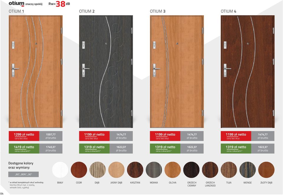 1622,37 Dostępne kolory oraz wymiary: 80, 80N, 90 * w skład kompletnych okuć wchodzą: klamka Otium kpl.