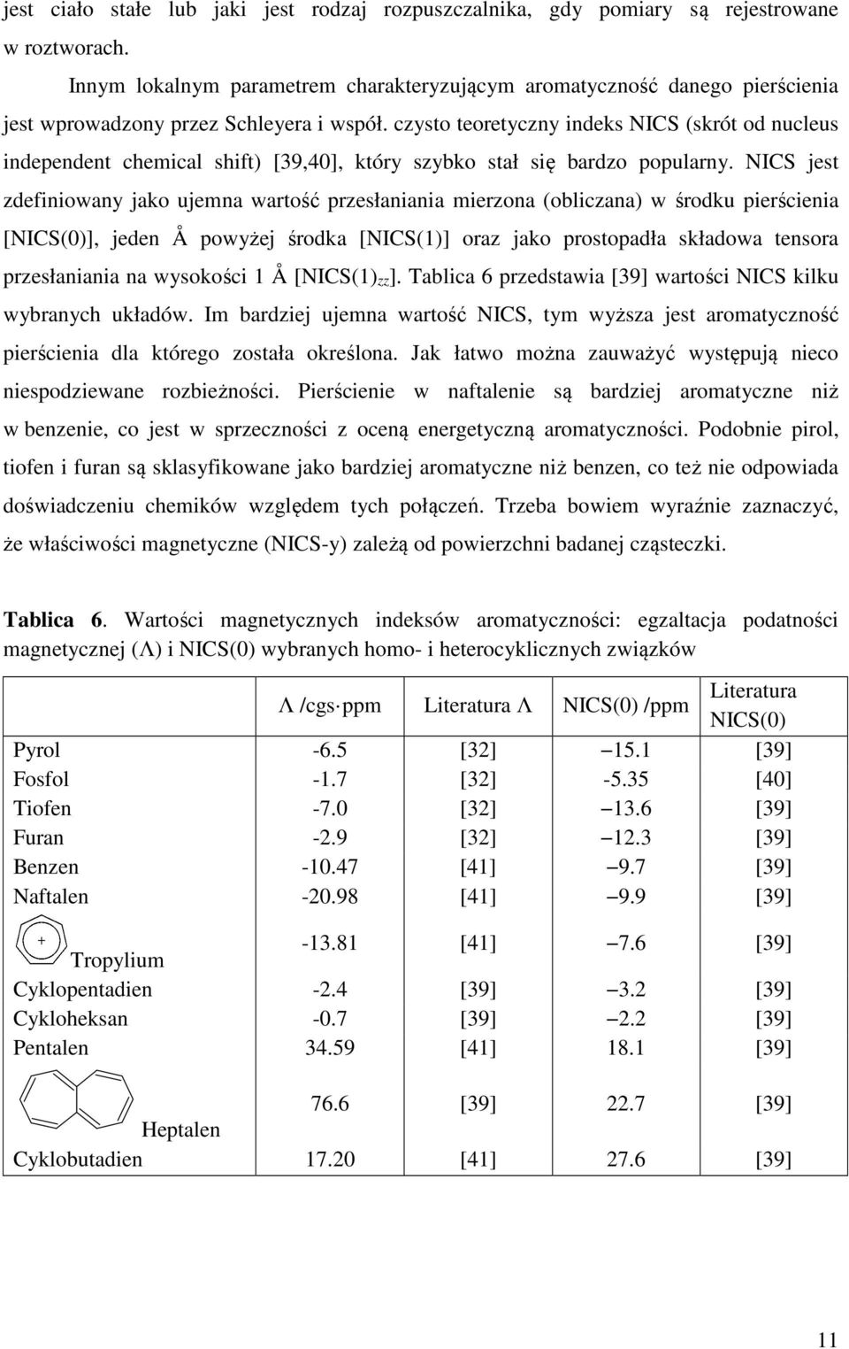 czysto teoretyczny indeks NICS (skrót od nucleus independent chemical shift) [39,40], który szybko stał się bardzo popularny.