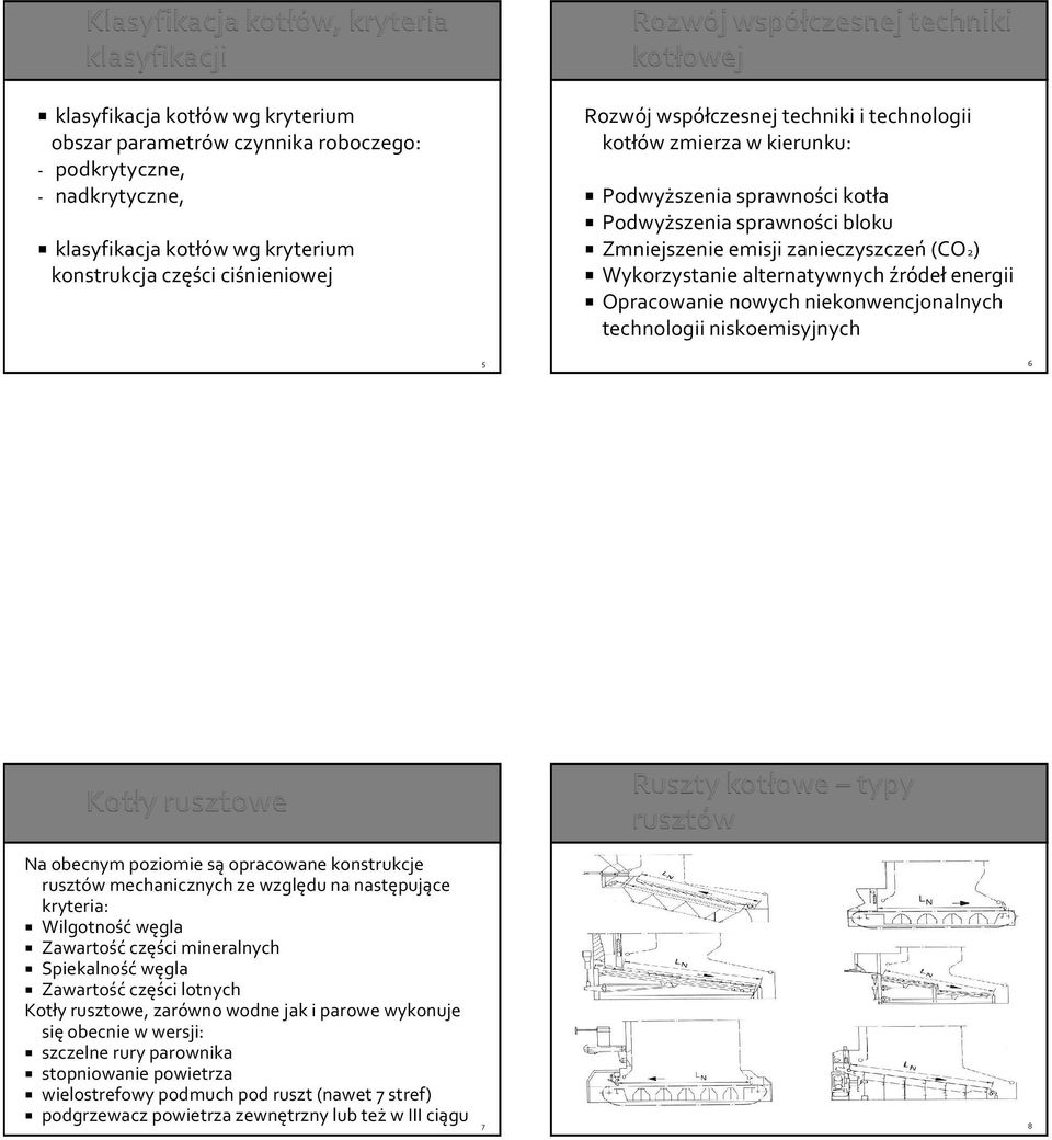 nowych niekonwencjonalnych technologii niskoemisyjnych 5 6 Na obecnym poziomie są opracowane konstrukcje rusztów mechanicznych ze względu na następujące kryteria: Wilgotność węgla Zawartość części