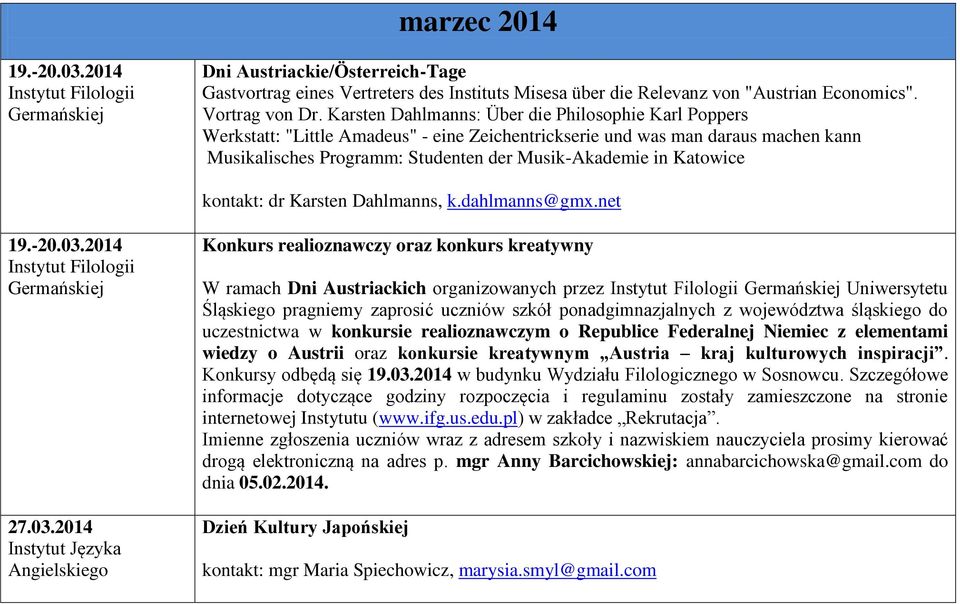 Katowice kontakt: dr Karsten Dahlmanns, k.dahlmanns@gmx.net 19.-20.03.