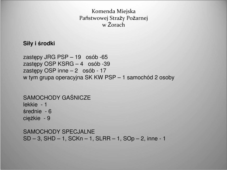 samochód 2 osoby SAMOCHODY GAŚNICZE lekkie - 1 średnie - 6 ciężkie