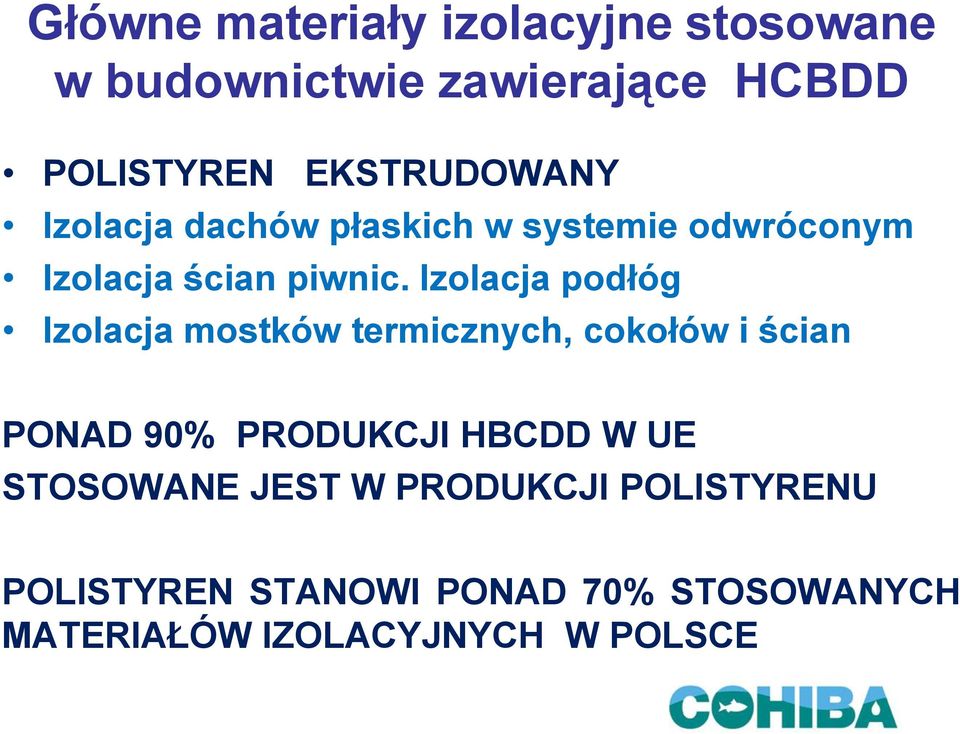 Izolacja podłóg Izolacja mostków termicznych, cokołów i ścian PONAD 90% PRODUKCJI HBCDD W UE