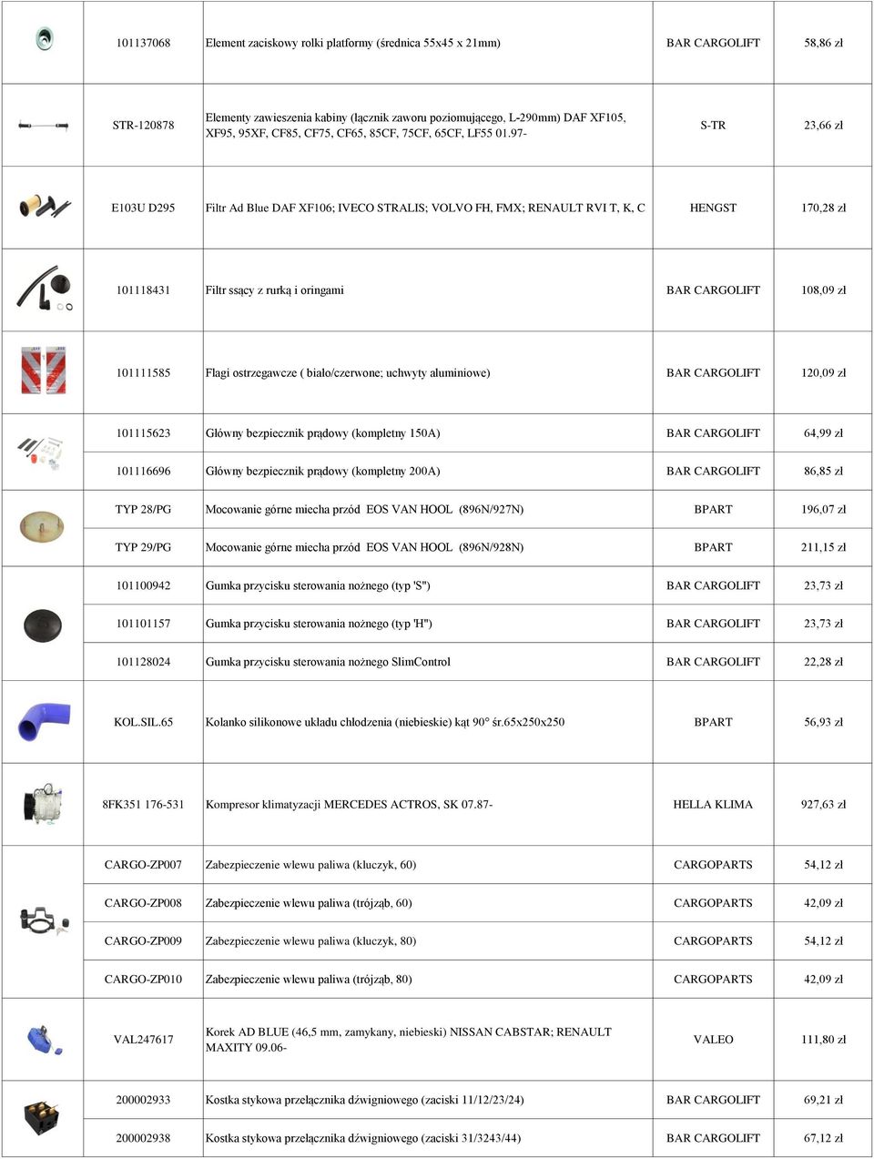 97- S-TR 23,66 zł E103U D295 Filtr Ad Blue DAF XF106; IVECO STRALIS; VOLVO FH, FMX; RENAULT RVI T, K, C HENGST 170,28 zł 101118431 Filtr ssący z rurką i oringami BAR CARGOLIFT 108,09 zł 101111585