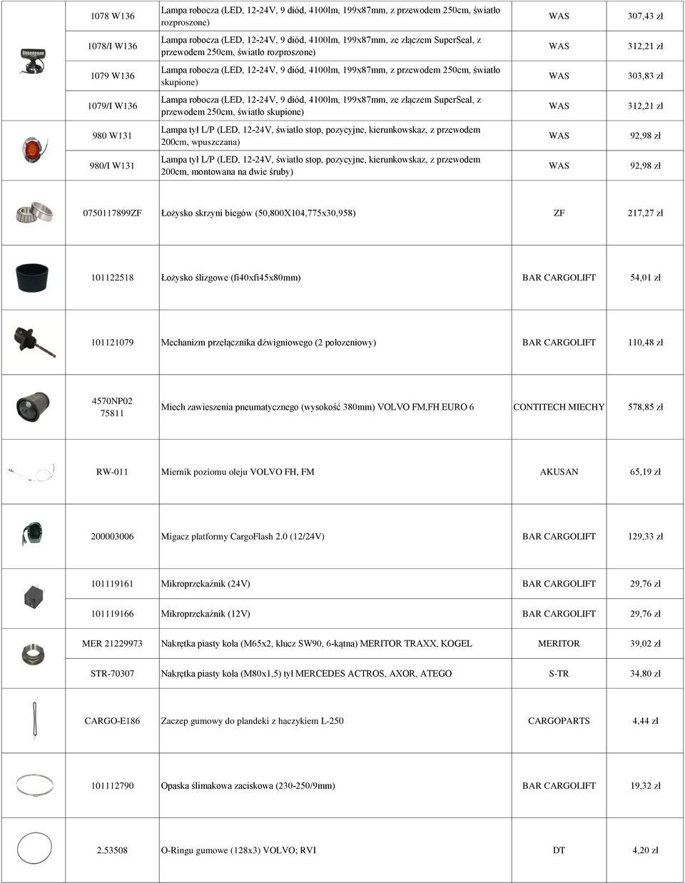 (LED, 12-24V, 9 diód, 4100lm, 199x87mm, ze złączem SuperSeal, z przewodem 250cm, światło skupione) 312,21 zł 980 W131 Lampa tył L/P (LED, 12-24V, światło stop, pozycyjne, kierunkowskaz, z przewodem