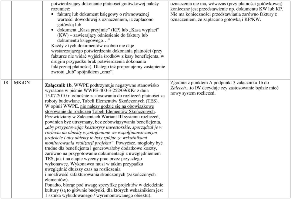 widać wyjścia środków z kasy beneficjenta, w drugim przypadku brak potwierdzenia dokonania faktycznej płatności). Dlatego teŝ proponujemy zastąpienie zwrotu lub spójnikiem oraz. Załącznik 1b.