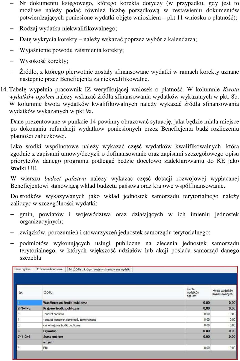 którego pierwotnie zostały sfinansowane wydatki w ramach korekty uznane następnie przez Beneficjenta za niekwalifikowalne. 14. Tabelę wypełnia pracownik IZ weryfikującej wniosek o płatność.