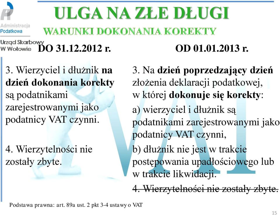 Na dzień poprzedzający dzień złożenia deklaracji podatkowej, w której dokonuje się korekty: a) wierzyciel i dłużnik są podatnikami