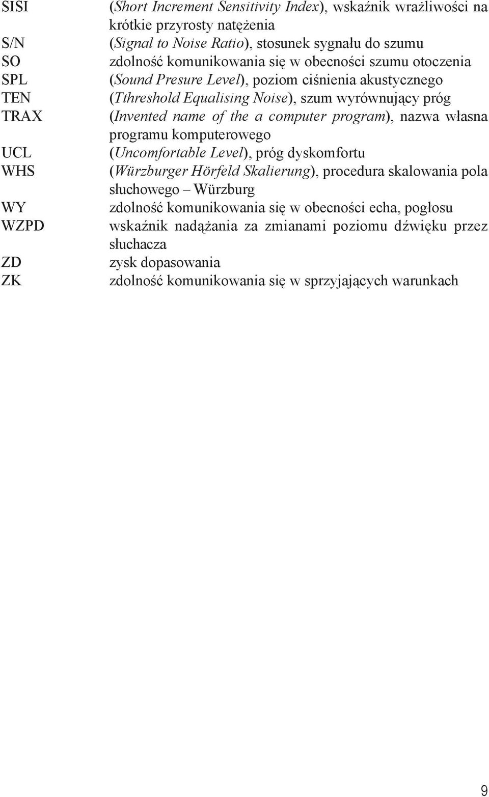 of the a computer program), nazwa własna programu komputerowego (Uncomfortable Level), próg dyskomfortu (Würzburger Hörfeld Skalierung), procedura skalowania pola słuchowego Würzburg