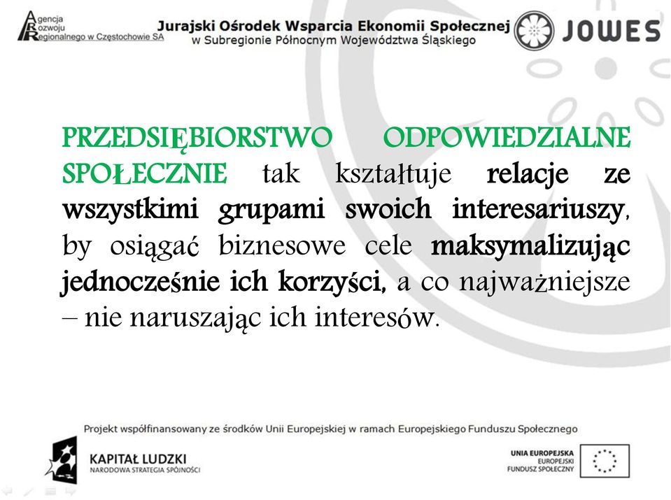 interesariuszy, by osiągać biznesowe cele maksymalizując