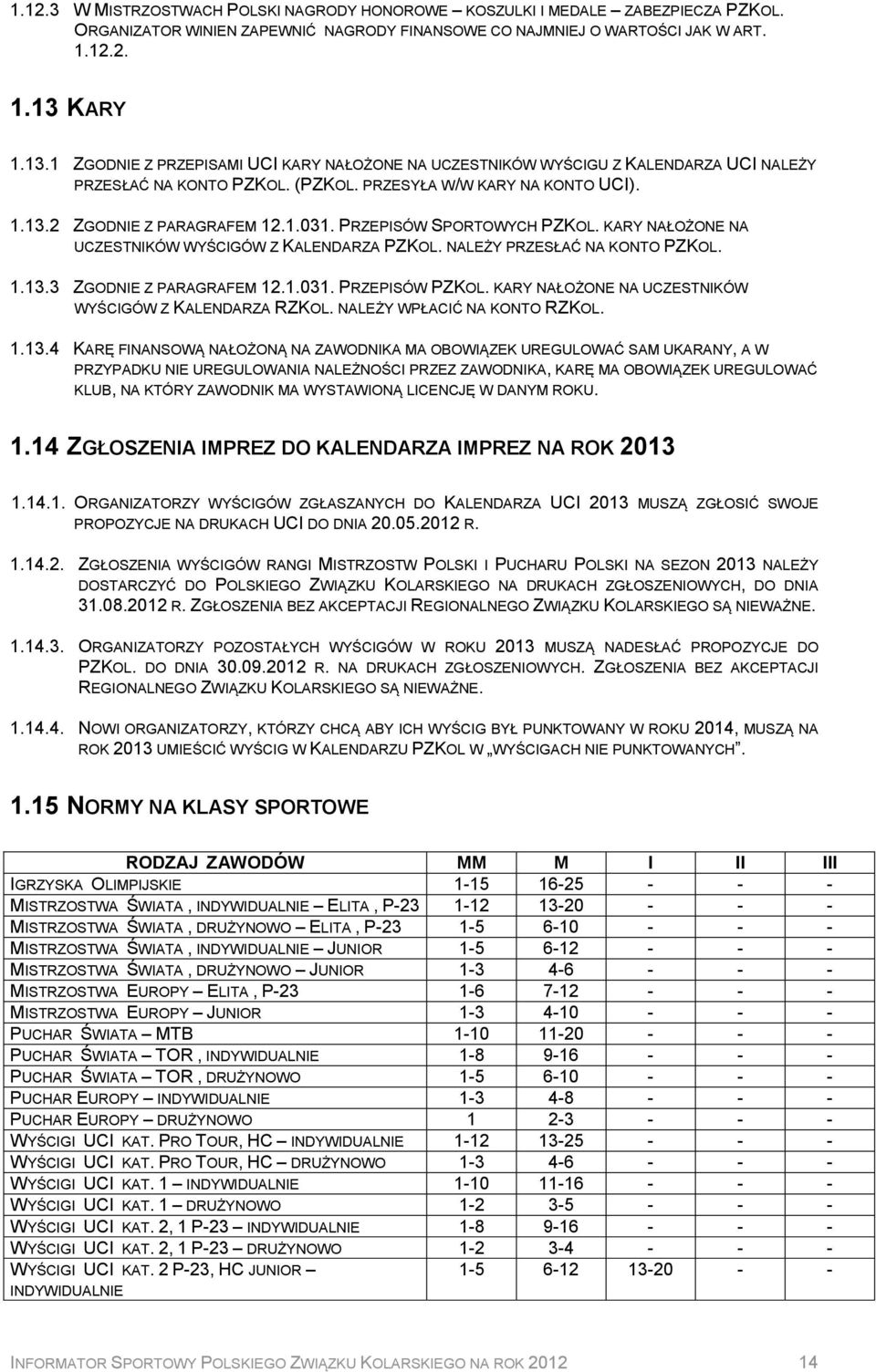 PRZEPISÓW SPORTOWYCH PZKOL. KARY NAŁOŻONE NA UCZESTNIKÓW WYŚCIGÓW Z KALENDARZA PZKOL. NALEŻY PRZESŁAĆ NA KONTO PZKOL. 1.13.3 ZGODNIE Z PARAGRAFEM 12.1.031. PRZEPISÓW PZKOL.
