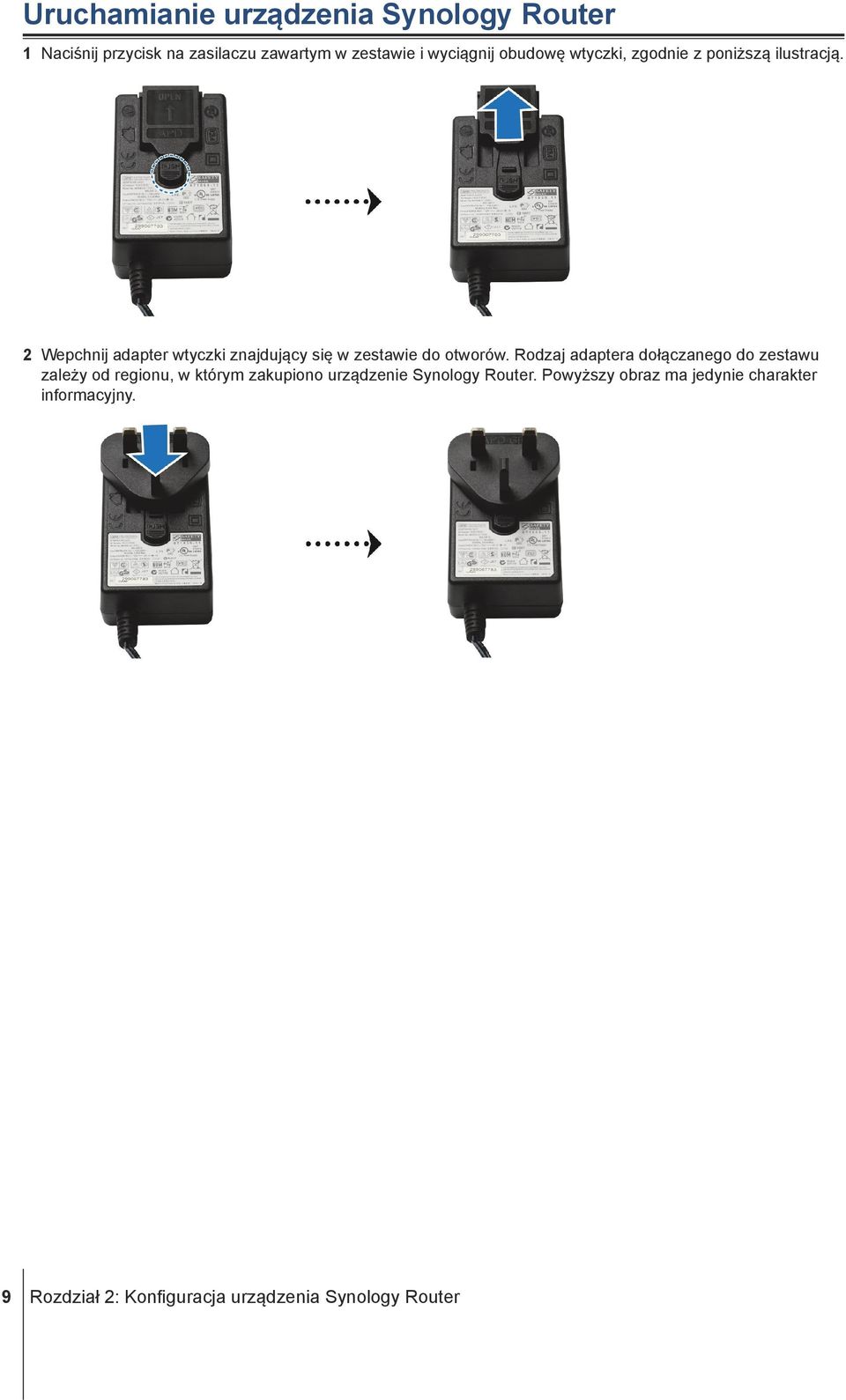 2 Wepchnij adapter wtyczki znajdujący się w zestawie do otworów.