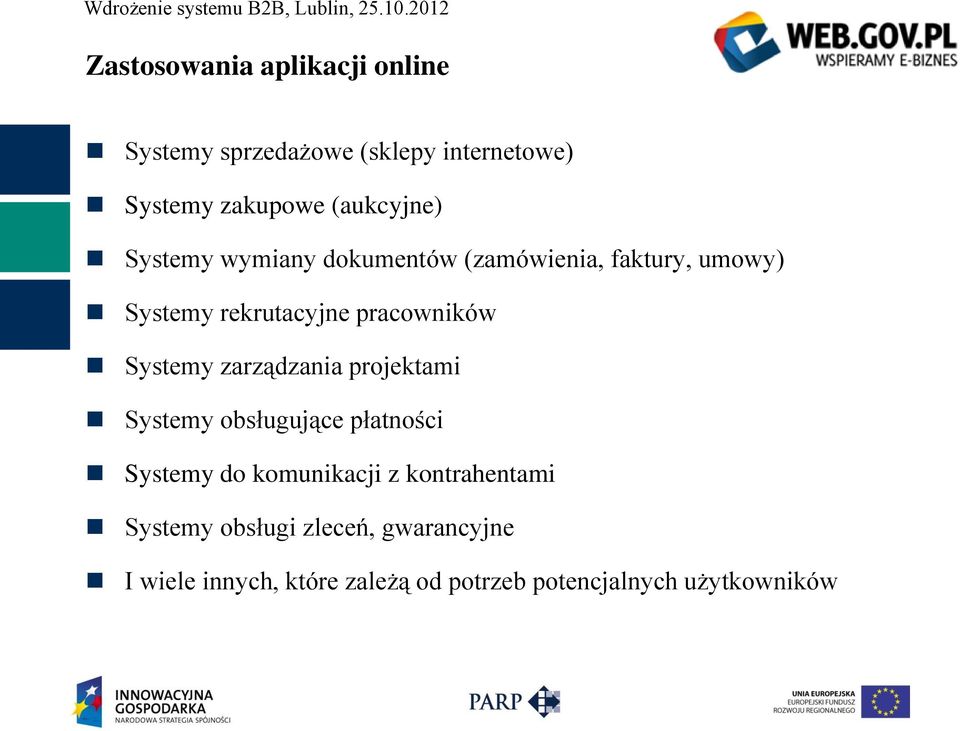 pracowników Systemy zarządzania projektami Systemy obsługujące płatności Systemy do komunikacji z