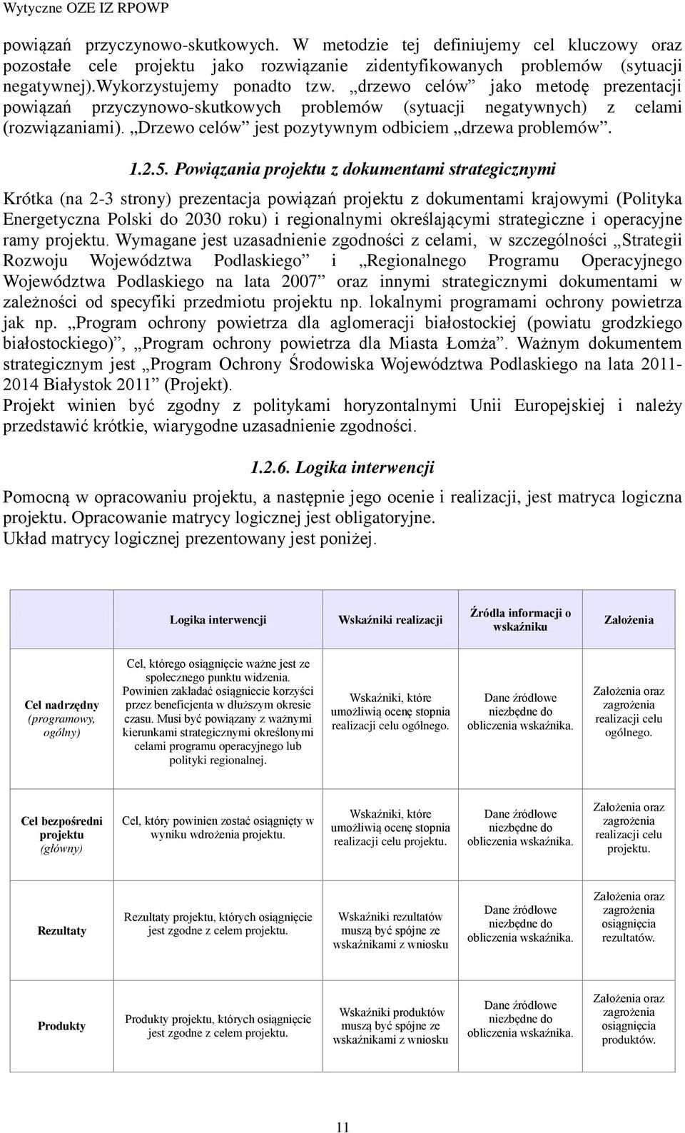 Powiązania projektu z dokumentami strategicznymi Krótka (na 2-3 strony) prezentacja powiązań projektu z dokumentami krajowymi (Polityka Energetyczna Polski do 2030 roku) i regionalnymi określającymi