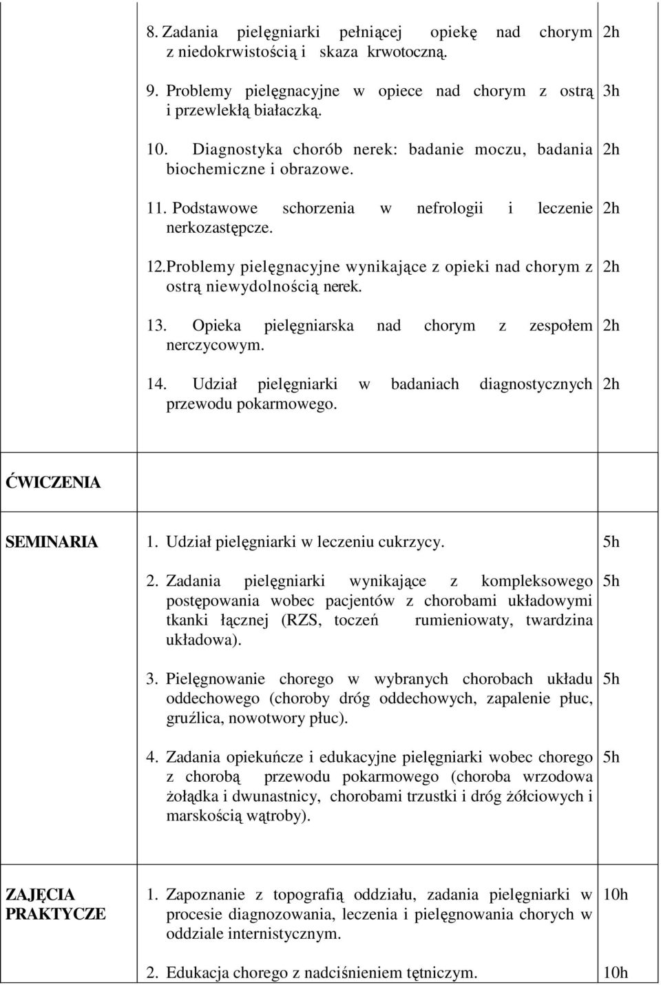 Problemy pielęgnacyjne wynikające z opieki nad chorym z ostrą niewydolnością nerek. 13. Opieka pielęgniarska nad chorym z zespołem nerczycowym. 14.