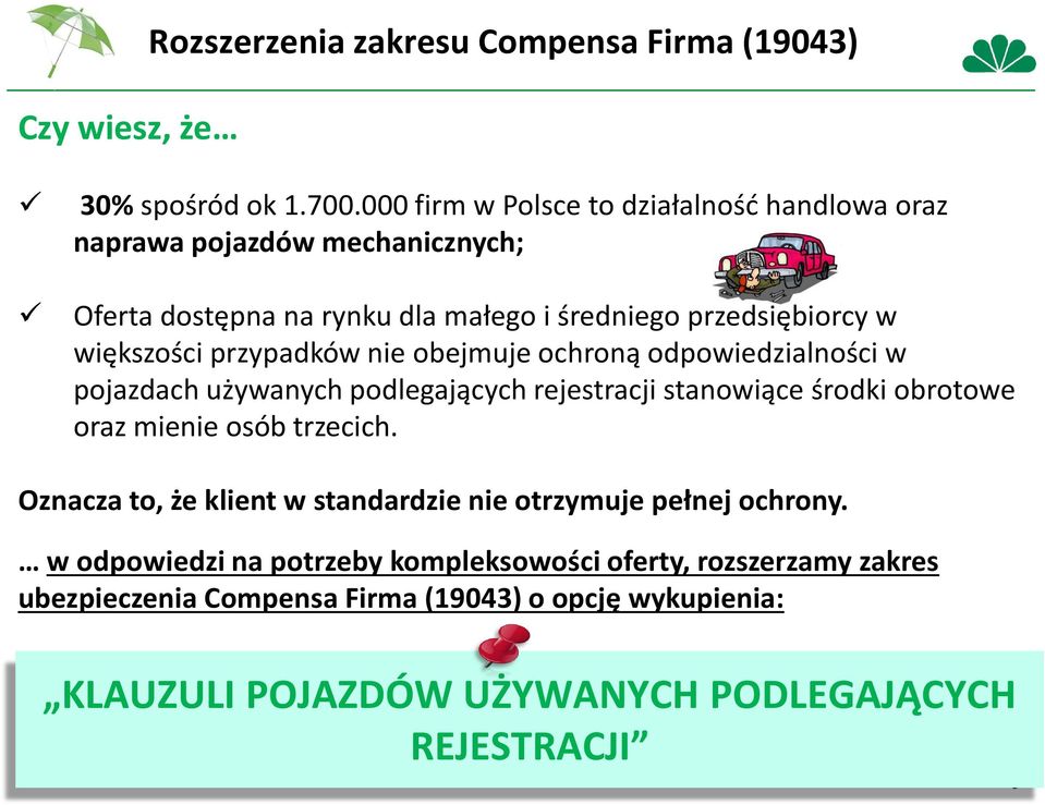 przypadków nie obejmuje ochroną odpowiedzialności w pojazdach używanych podlegających rejestracji stanowiące środki obrotowe oraz mienie osób trzecich.