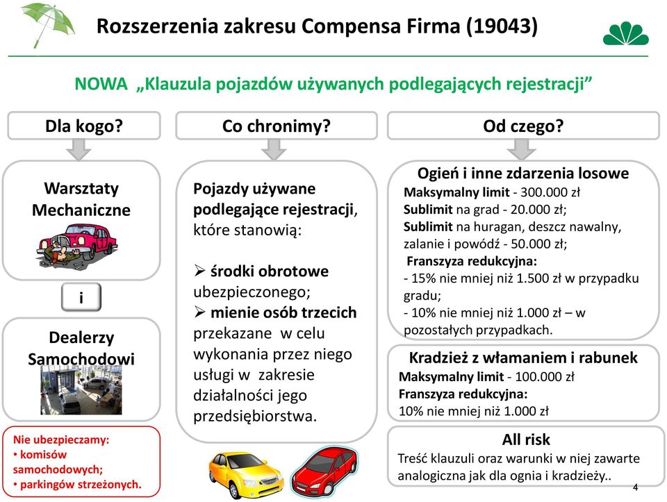 Pojazdy używane podlegające rejestracji, które stanowią: środki obrotowe ubezpieczonego; mienie osób trzecich przekazane w celu wykonania przez niego usługi w zakresie działalności jego