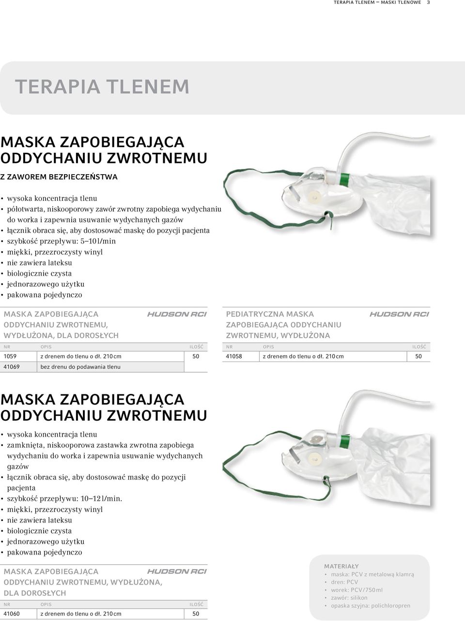 zapobiegająca oddychaniu zwrotnemu, wydłużona, dla DOROSŁYCH 1059 z drenem do tlenu o dł.