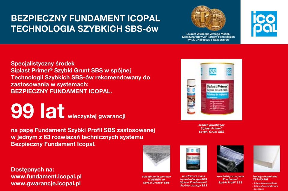 99 lat wieczystej gwarancji na papę Fundament Szybki Profil SBS zastosowanej w jednym z 63 rozwiązań technicznych systemu Bezpieczny Fundament Icopal.