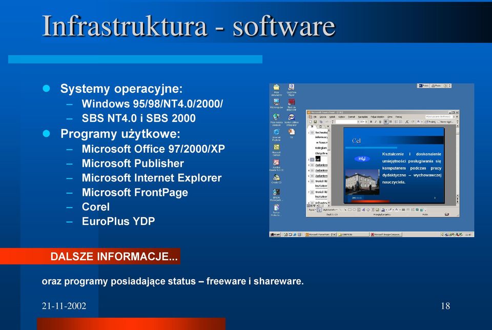 0 i SBS 2000 Programy użytkowe: Microsoft Office 97/2000/XP Microsoft