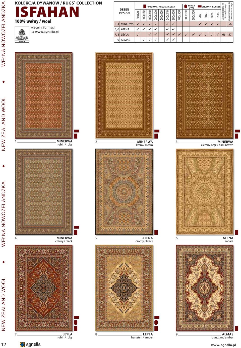 MINERWA krem / cream 5 ATENA czarny / black 400x500 100x180 200x300 70x... 80x... 100x... 120x... Zobacz elipsę na str. See oval on page Zobacz chodnik na str.