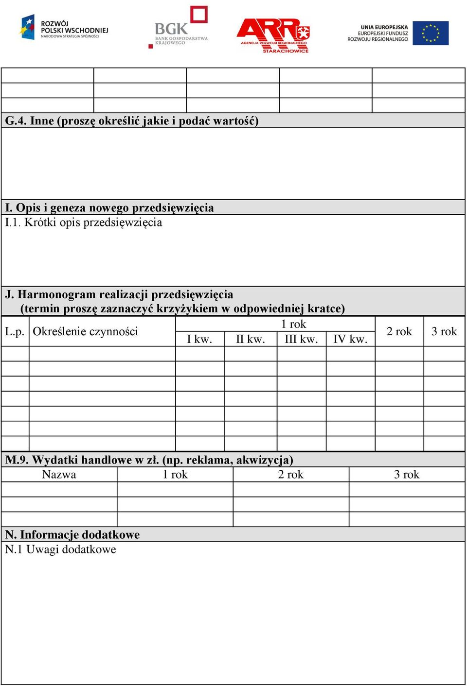 Harmonogram realizacji przedsięwzięcia (termin proszę zaznaczyć krzyżykiem w odpowiedniej kratce) L.p. Określenie czynności 1 rok I kw.