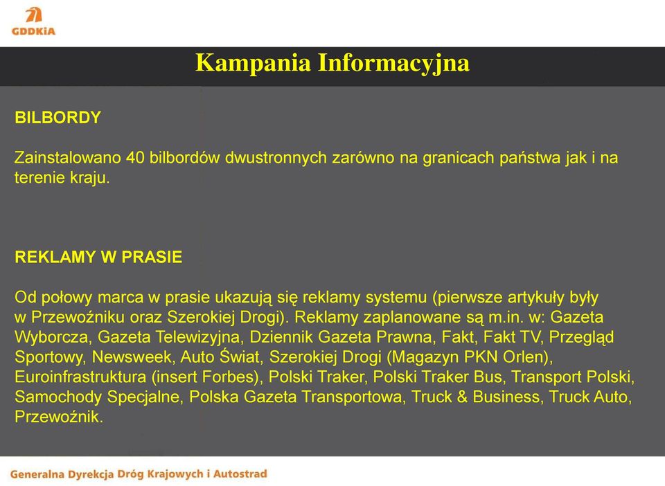 Reklamy zaplanowane są m.in.