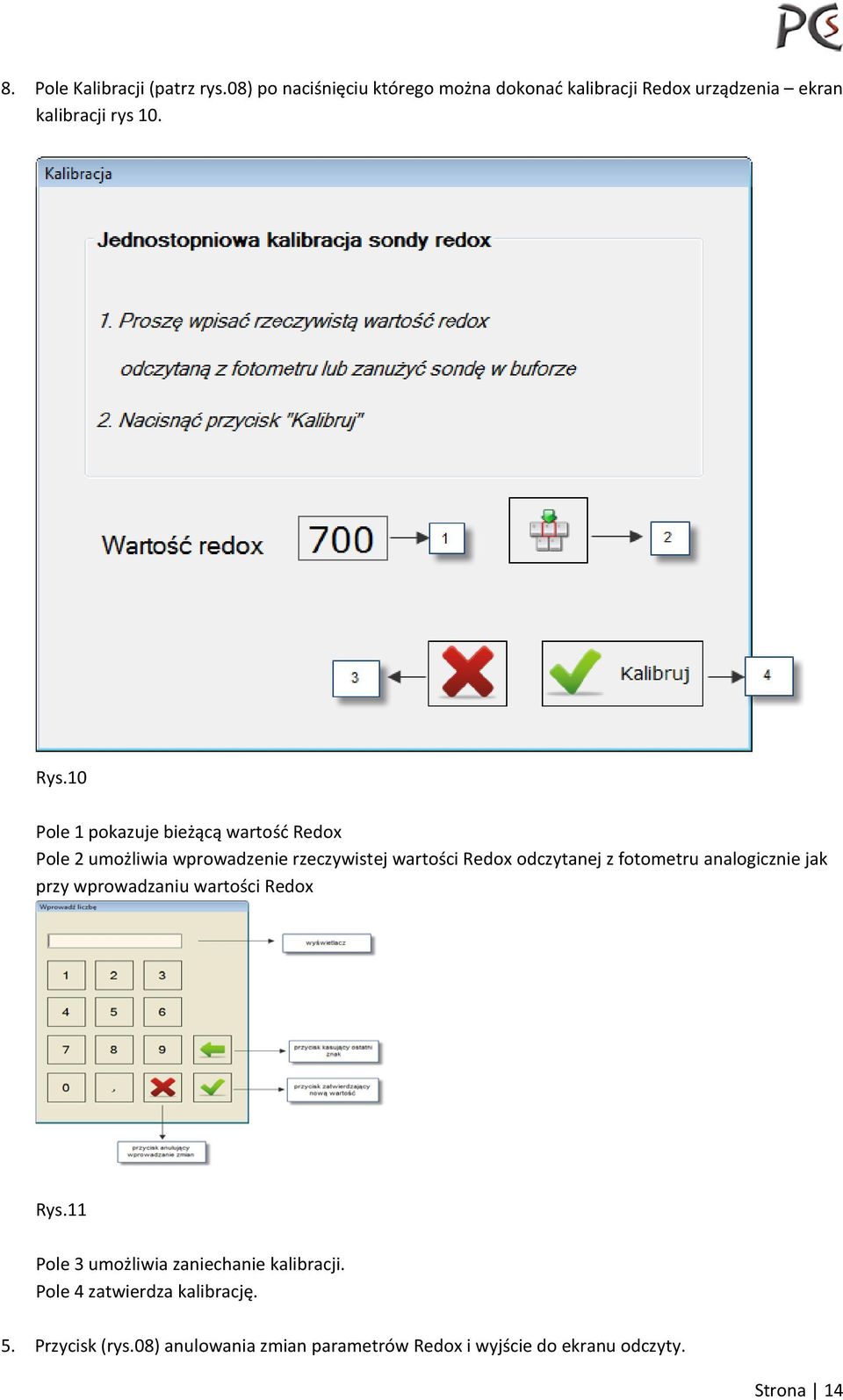 10 Pole 1 pokazuje bieżącą wartość Redox Pole 2 umożliwia wprowadzenie rzeczywistej wartości Redox odczytanej z