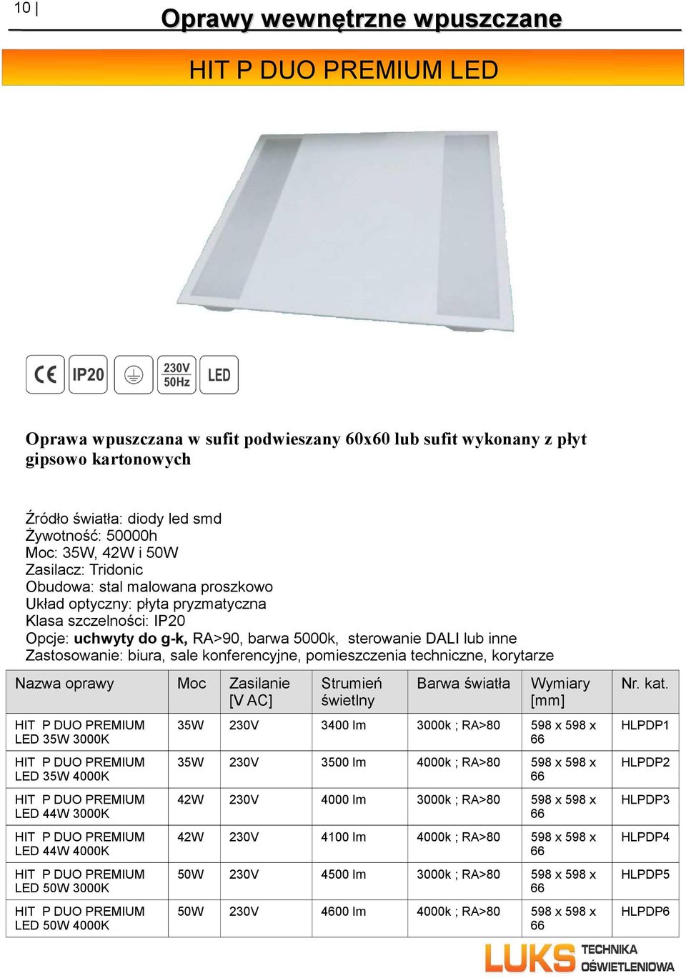 pomieszczenia techniczne, korytarze HIT P DUO PREMIUM LED 35W 3000K HIT P DUO PREMIUM LED 35W HIT P DUO PREMIUM LED 44W 3000K HIT P DUO PREMIUM LED 44W HIT P DUO PREMIUM LED 50W 3000K HIT P DUO