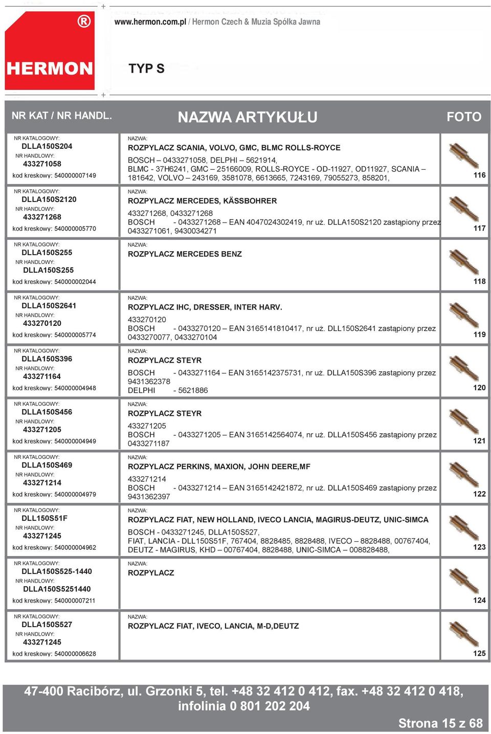 DLLA150S396 433271164 kod kreskowy: 540000004948 DLLA150S456 433271205 kod kreskowy: 540000004949 DLLA150S469 433271214 kod kreskowy: 540000004979 DLL150S51F 433271245 kod kreskowy: 540000004962