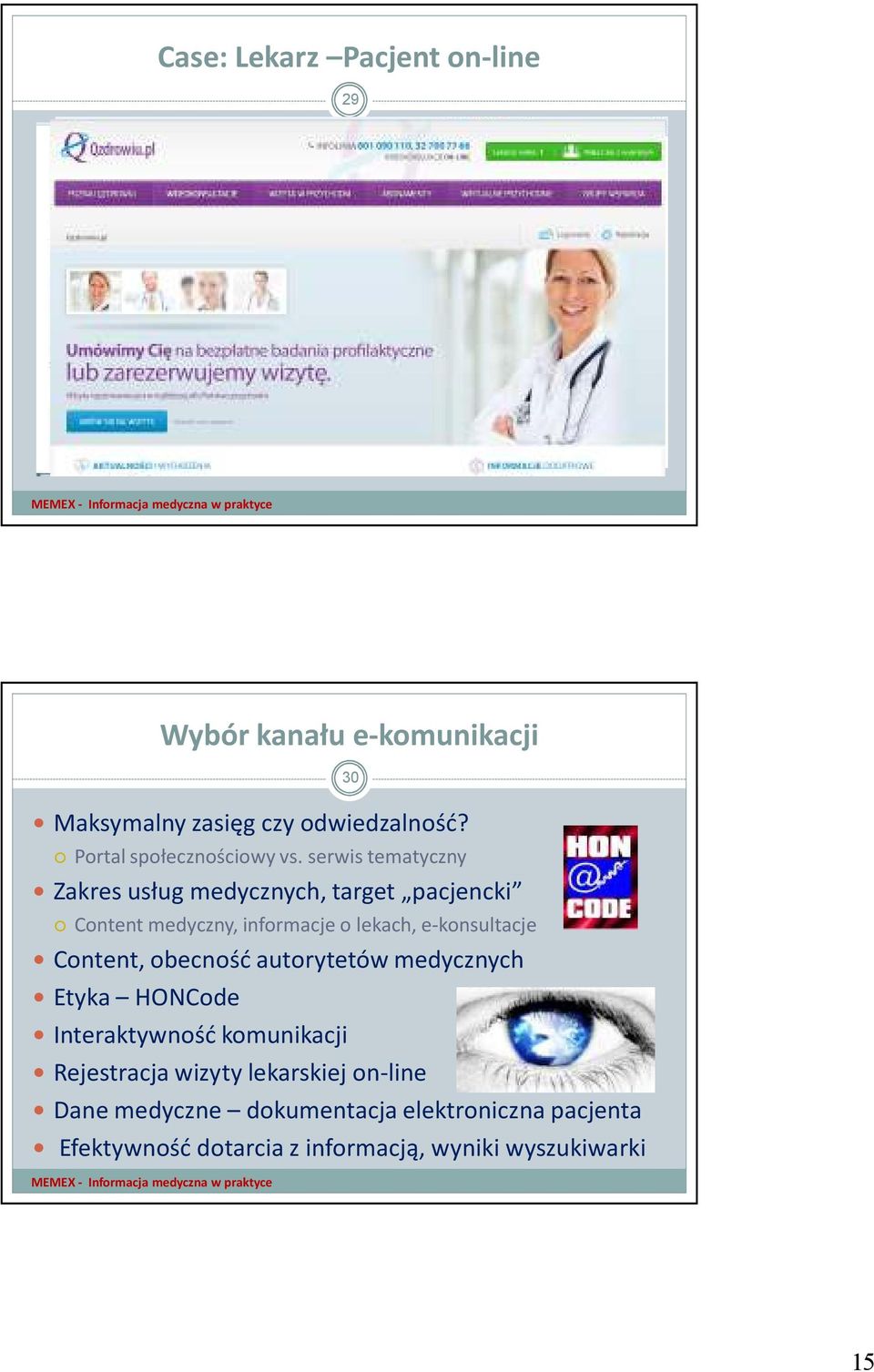 serwis tematyczny Zakres usług medycznych, target pacjencki Content medyczny, informacje o lekach, e-konsultacje