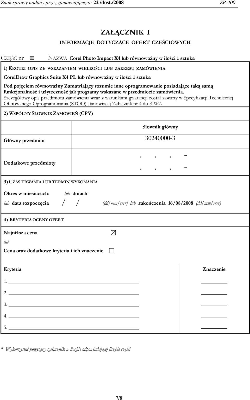 przedmiocie zamówienia.