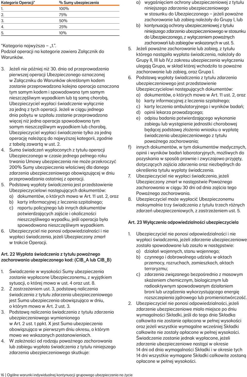 samym nieszczęśliwym wypadkiem lub tą samą chorobą, Ubezpieczyciel wypłaci świadczenie wyłącznie za jedną z tych operacji.