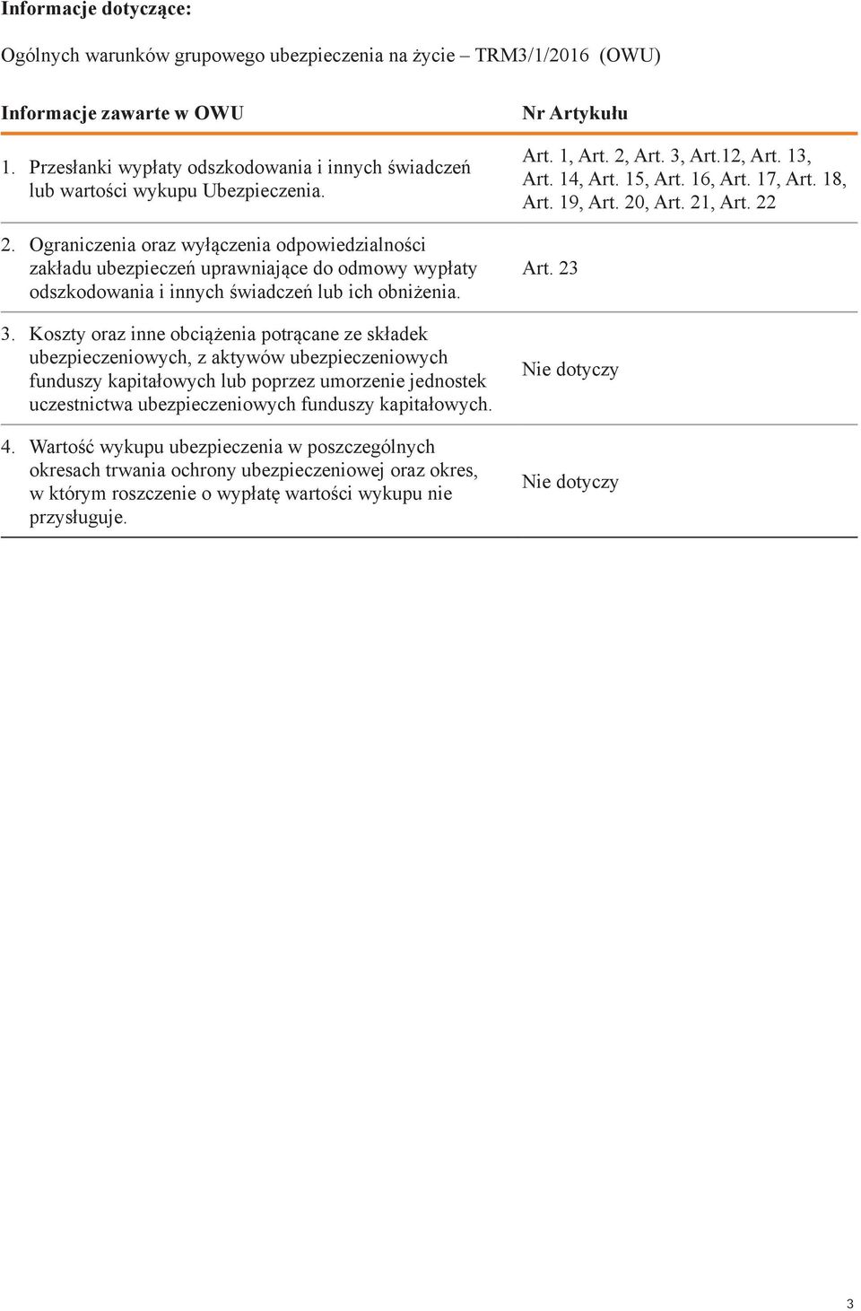 Ograniczenia oraz wyłączenia odpowiedzialności zakładu ubezpieczeń uprawniające do odmowy wypłaty odszkodowania i innych świadczeń lub ich obniżenia. 3.