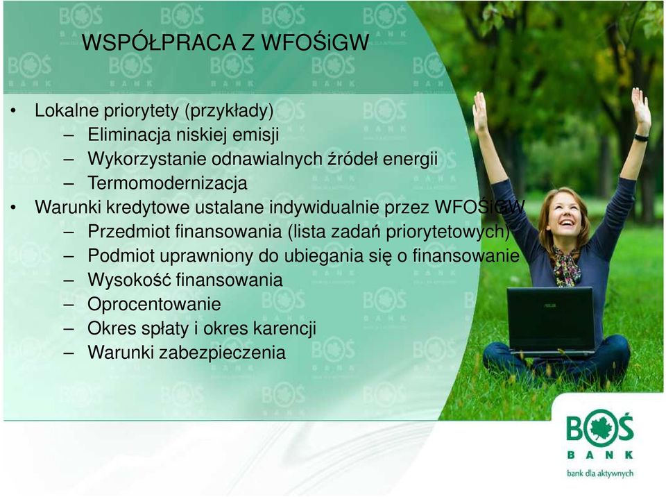 WFOŚiGW Przedmiot finansowania (lista zadań priorytetowych) Podmiot uprawniony do ubiegania się