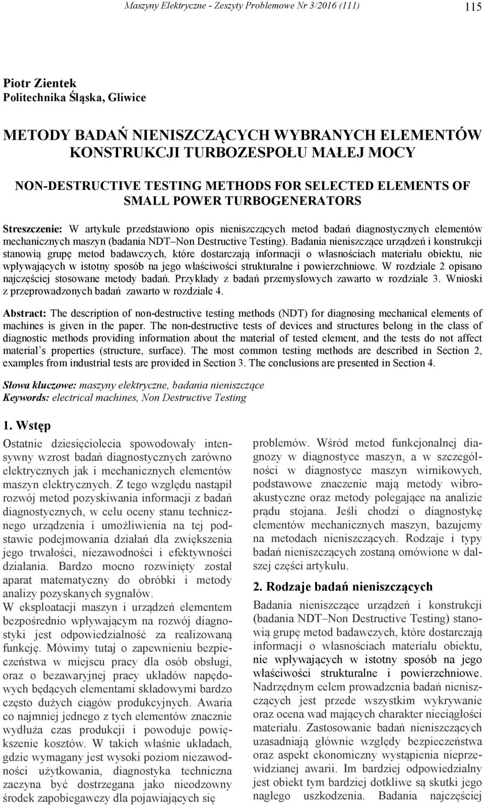maszyn (badania NDT Non Destructive Testing).