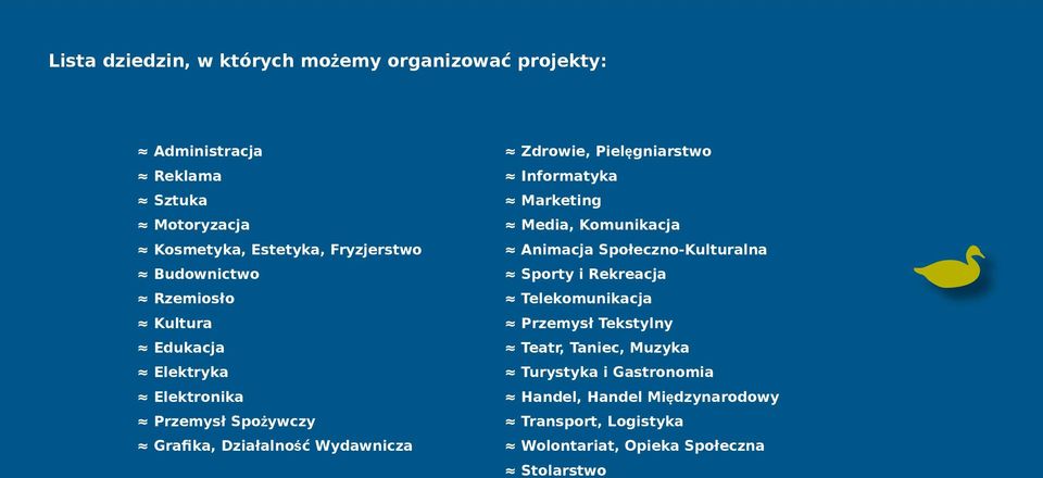 Pielęgniarstwo Informatyka Marketing Media, Komunikacja Animacja Społeczno-Kulturalna Sporty i Rekreacja Telekomunikacja Przemysł