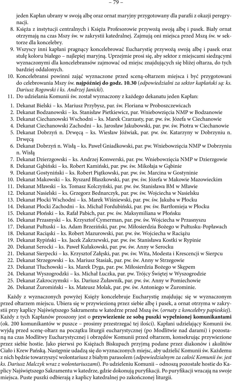 Wszyscy inni kapłani pragnący koncelebrować Eucharystię przywożą swoją albę i pasek oraz stułę koloru białego najlepiej maryjną.