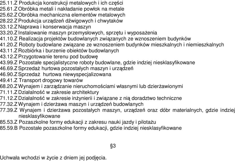 Z Realizacja projektów budowlanych związanych ze wznoszeniem budynków 41.20.Z Roboty budowlane związane ze wznoszeniem budynków mieszkalnych i niemieszkalnych 43.11.