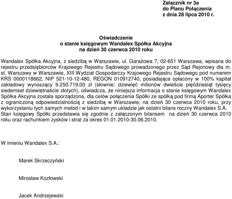 Warszawy w Warszawie, XIII Wydział Gospodarczy Krajowego Rejestru Sądowego pod numerem KRS 0000118662, NIP 521-10-12-480, REGON 010912740, posiadająca opłacony w 100% kapitał zakładowy wynoszący 9.