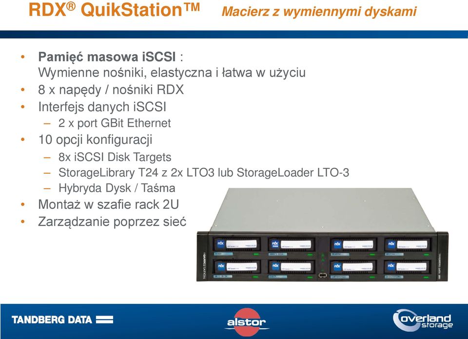 GBit Ethernet 10 opcji konfiguracji 8x iscsi Disk Targets StorageLibrary T24 z 2x LTO3