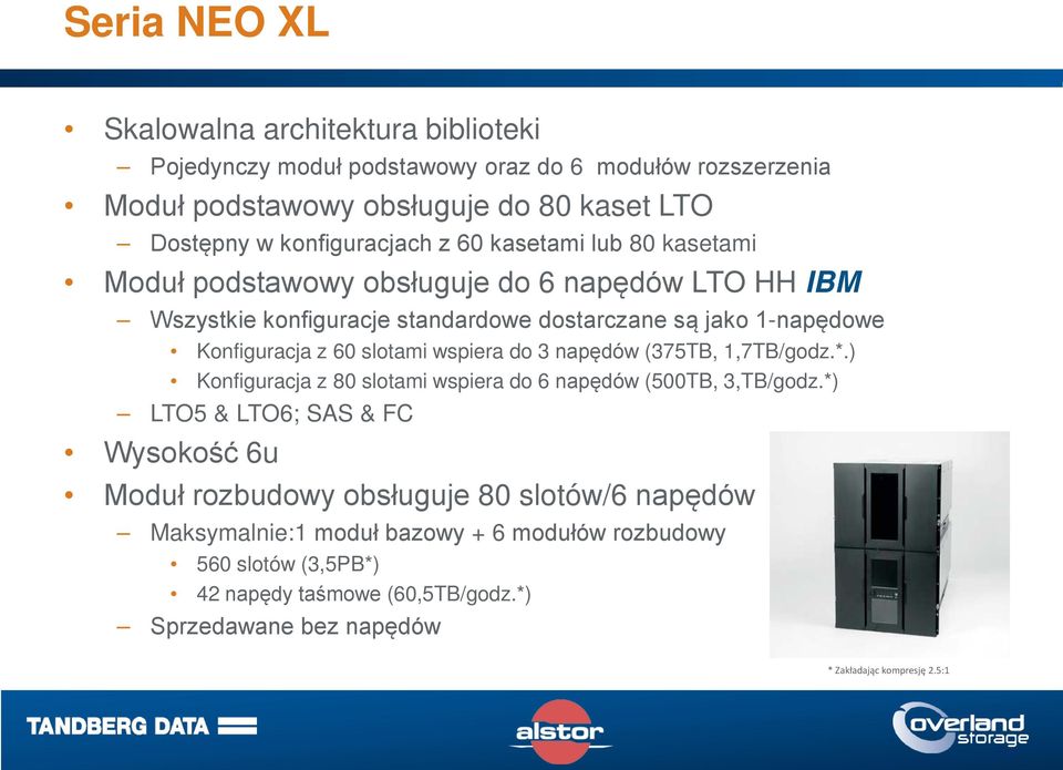 z 60 slotami wspiera do 3 napędów (375TB, 1,7TB/godz.*.) Konfiguracja z 80 slotami wspiera do 6 napędów (500TB, 3,TB/godz.