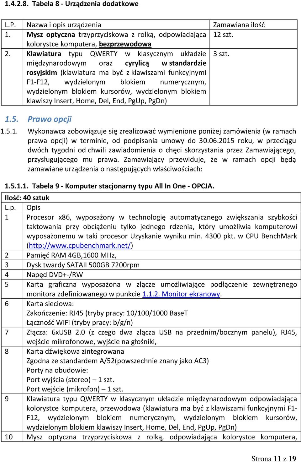 międzynarodowym oraz cyrylicą w standardzie rosyjskim (klawiatura ma być z klawiszami funkcyjnymi F1-F12, wydzielonym blokiem numerycznym, wydzielonym blokiem kursorów, wydzielonym blokiem klawiszy