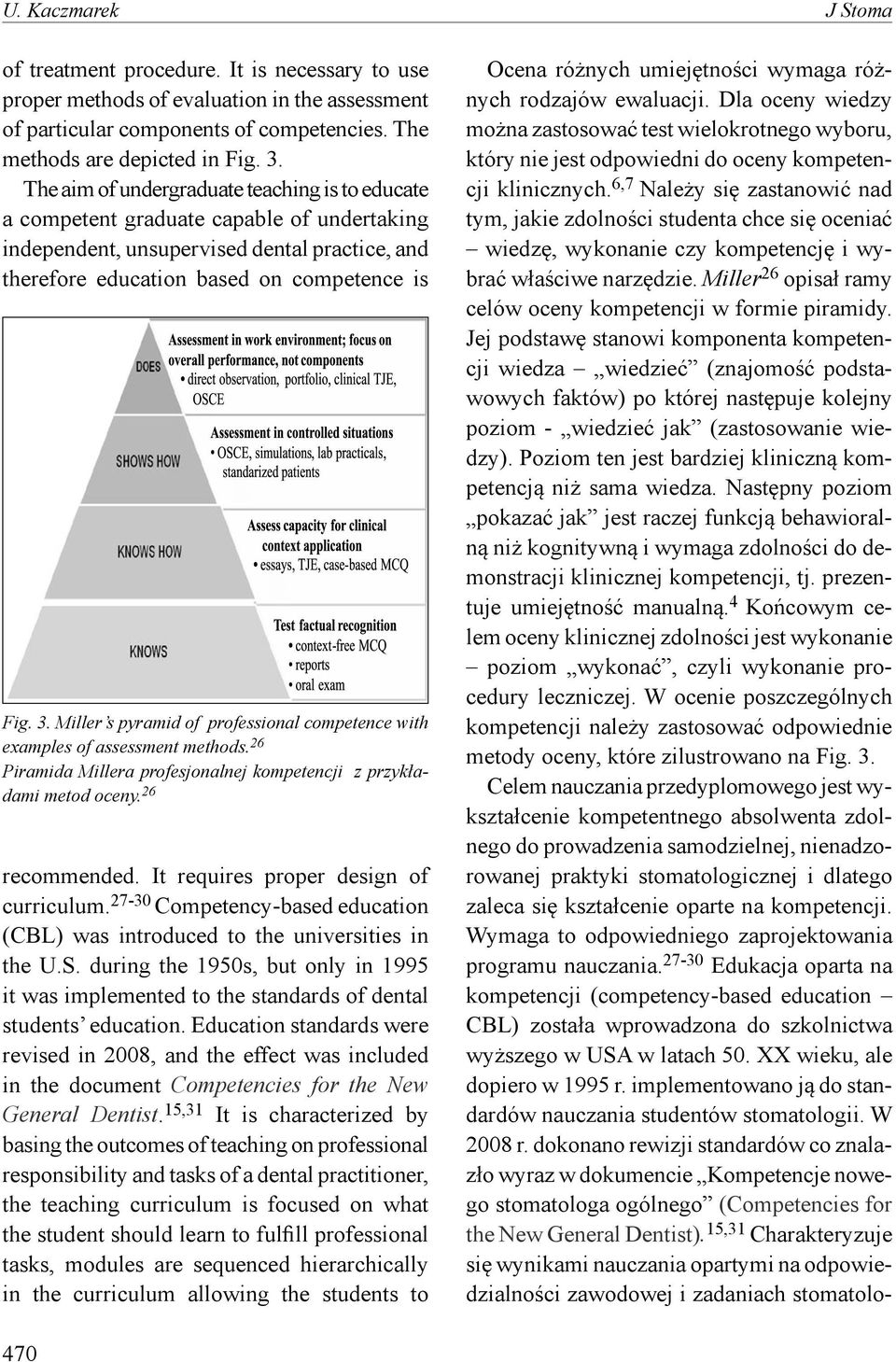 Miller s pyramid of professional competence with examples of assessment methods. 26 Piramida Millera profesjonalnej kompetencji z przykładami metod oceny. 26 recommended.