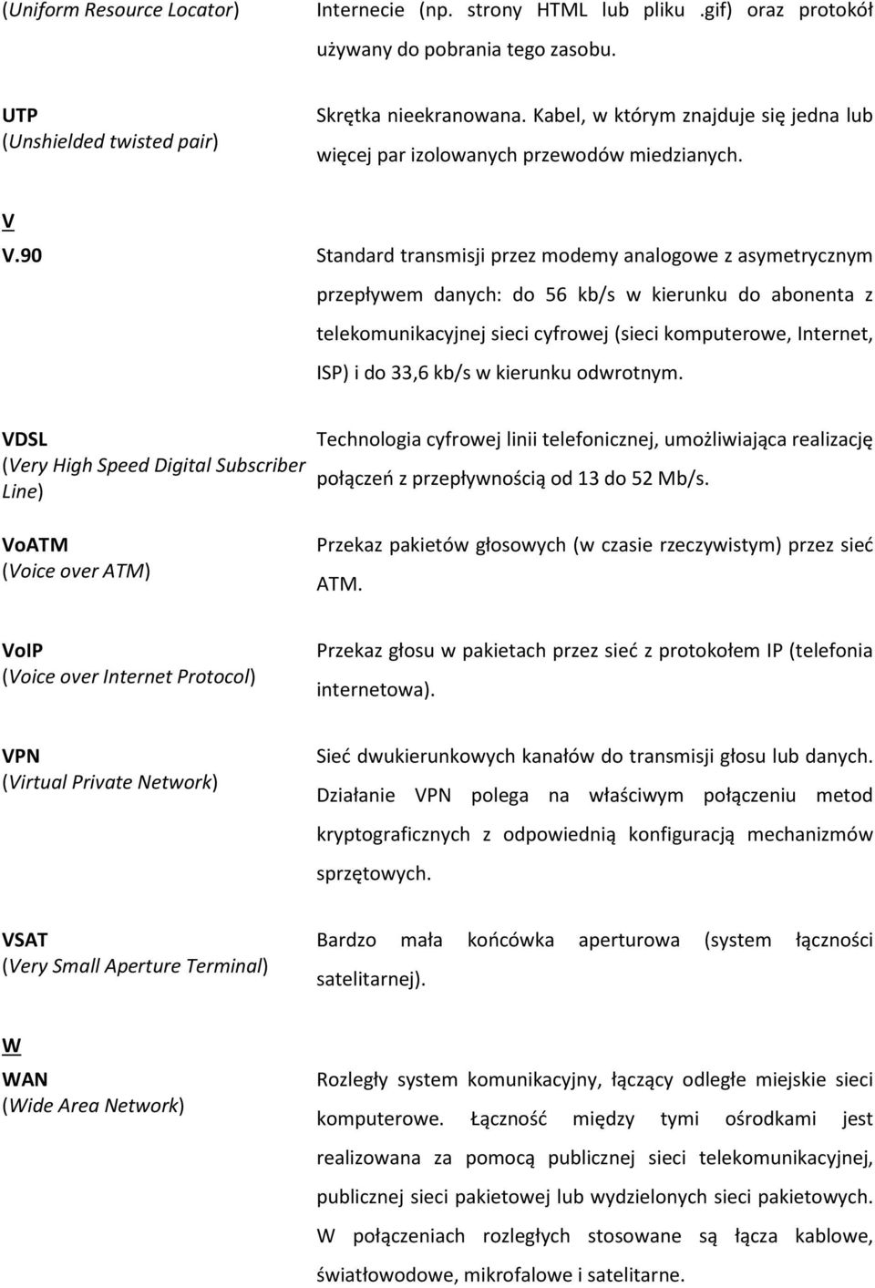 90 Standard transmisji przez modemy analogowe z asymetrycznym przepływem danych: do 56 kb/s w kierunku do abonenta z telekomunikacyjnej sieci cyfrowej (sieci komputerowe, Internet, ISP) i do 33,6