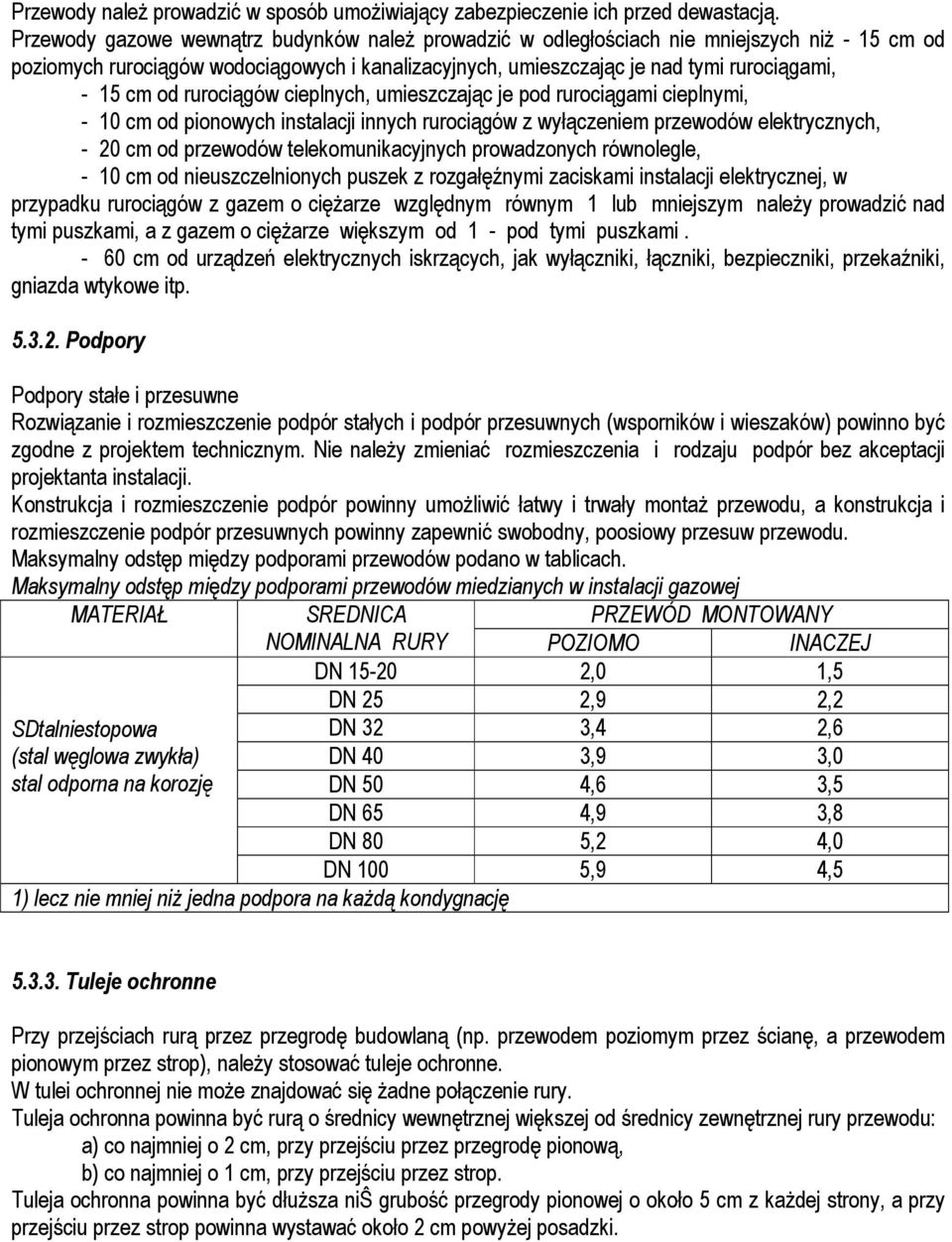 rurociągów cieplnych, umieszczając je pod rurociągami cieplnymi, - 10 cm od pionowych instalacji innych rurociągów z wyłączeniem przewodów elektrycznych, - 20 cm od przewodów telekomunikacyjnych