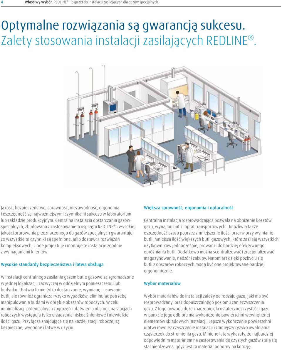Centralna instalacja dostarczania gazów specjalnych, zbudowana z zastosowaniem osprzętu REDLINE i wysokiej jakości orurowania przeznaczonego do gazów specjalnych gwarantuje, że wszystkie te czynniki