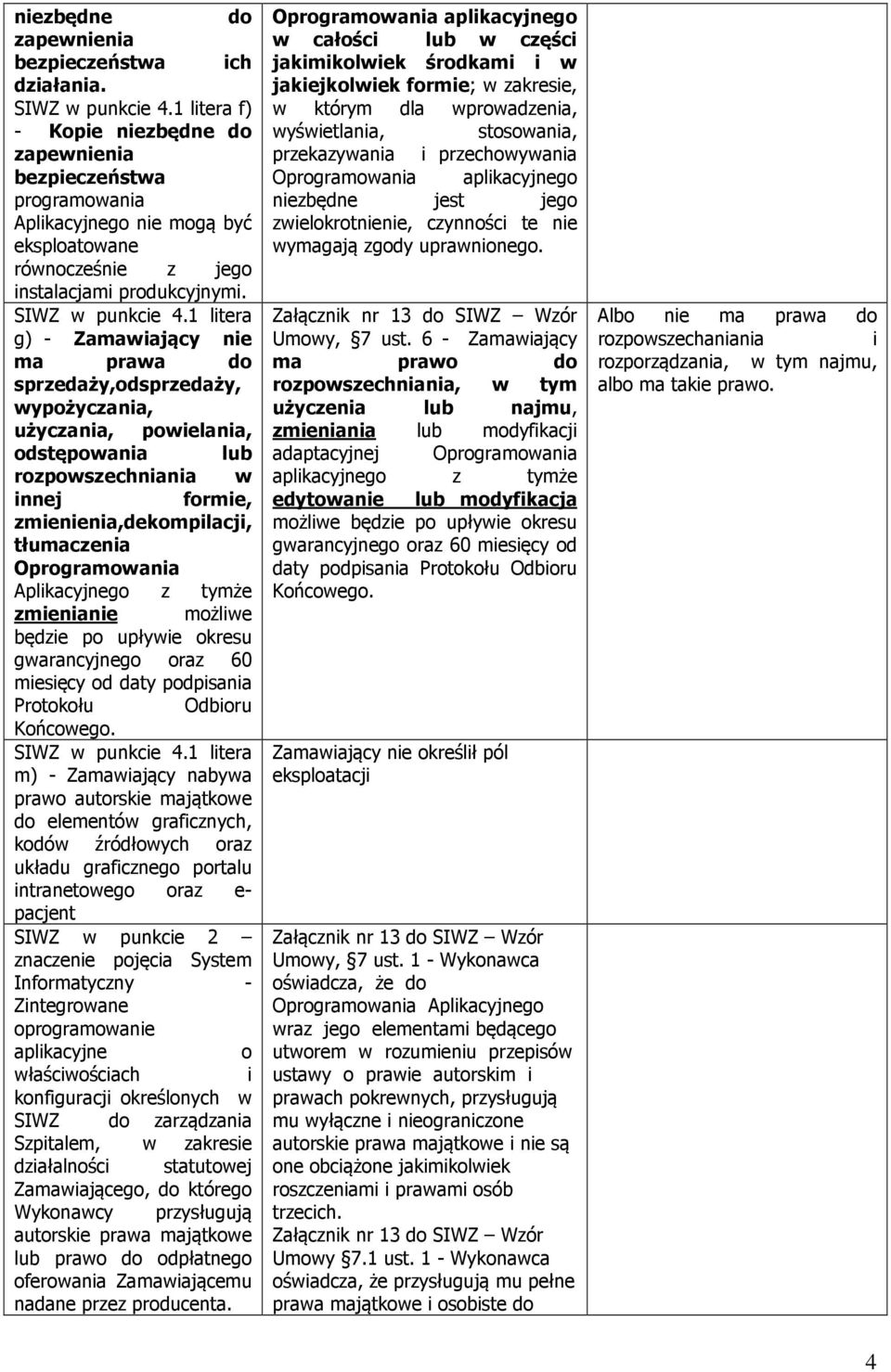 1 litera g) - Zamawiający nie ma prawa do sprzedaży,odsprzedaży, wypożyczania, użyczania, powielania, odstępowania lub rozpowszechniania w innej formie, zmienienia,dekompilacji, tłumaczenia