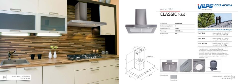 450 m 3 /h* - cena zestawu od 2 094 zł - cena zestawu od 2 204 zł VILPE ECo 90  650 m 3 /h* -