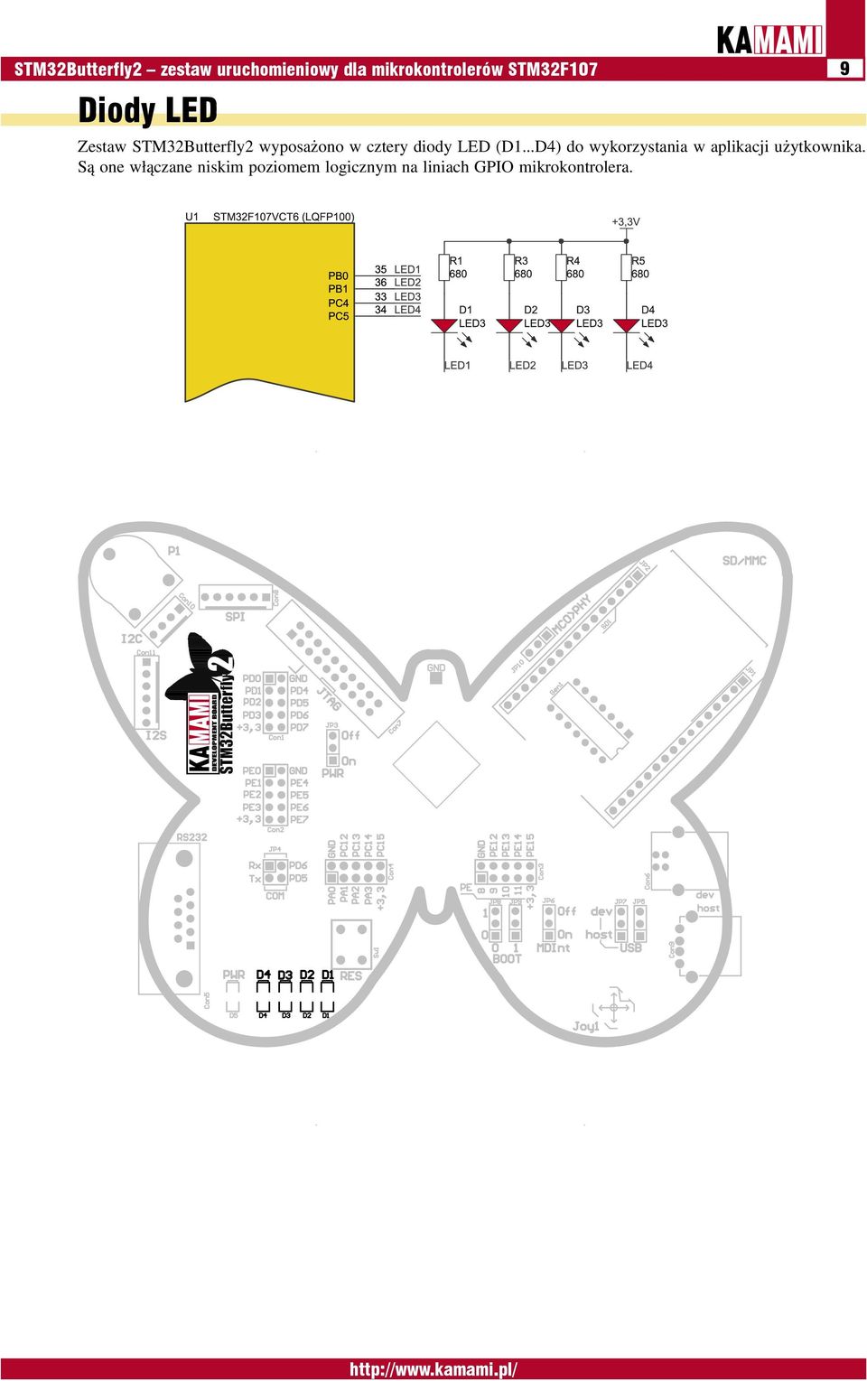 diody LED (D1...D4) do wykorzystania w aplikacji użytkownika.